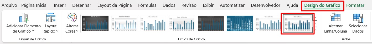 Alterando o Design do Gráfico no Excel