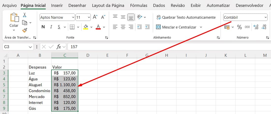 Configurando os Números para Moeda Contábil no Excel