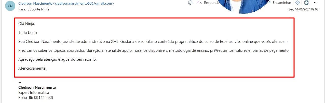 E-mail Recebido no Outlook