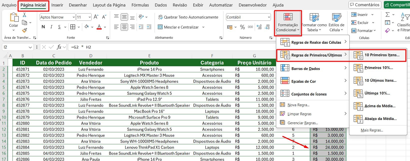 Usando a Formatação Condicional