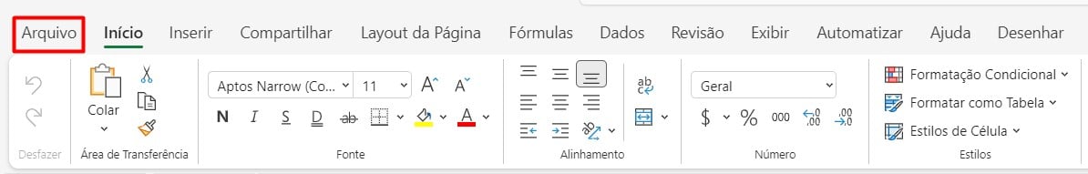 Acessando a Aba de Arquivos no Excel - Como Usar Excel de Graça