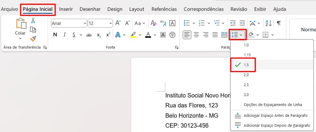Configurando o Espaçamento no Word