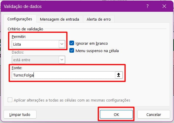 Configurando Lista Suspensa no Excel