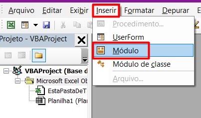 Inserindo Módulo no VBA