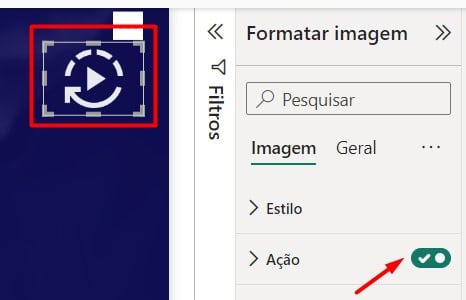 Colocando Ação no Ícone do Power BI