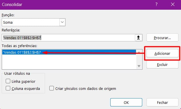 Selecionando a Referência Consolidando Dados no Excel