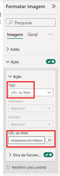 Colocando Ação no Ícone do Power BI