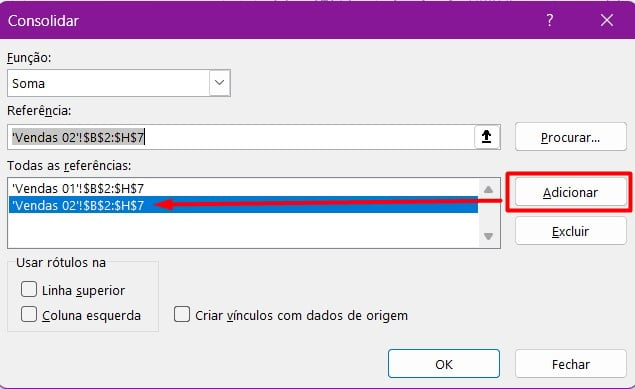 Selecionando a Referência Consolidando Dados no Excel