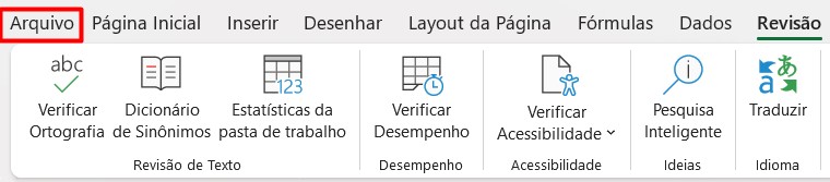 Acessando a Guia de Arquivo no Excel