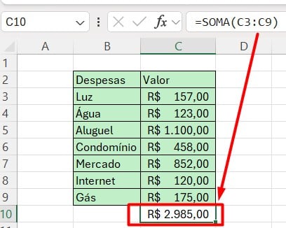 Resultado da Função SOMA no Excel - Aprenda os Comandos Básicos para o Excel