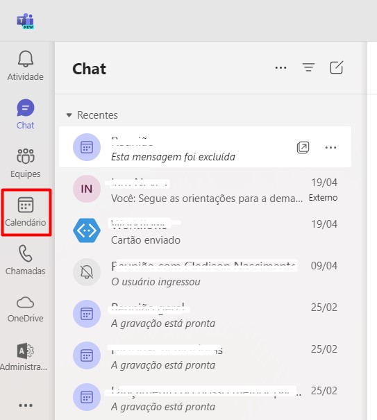 Acessando o Calendário do Teams