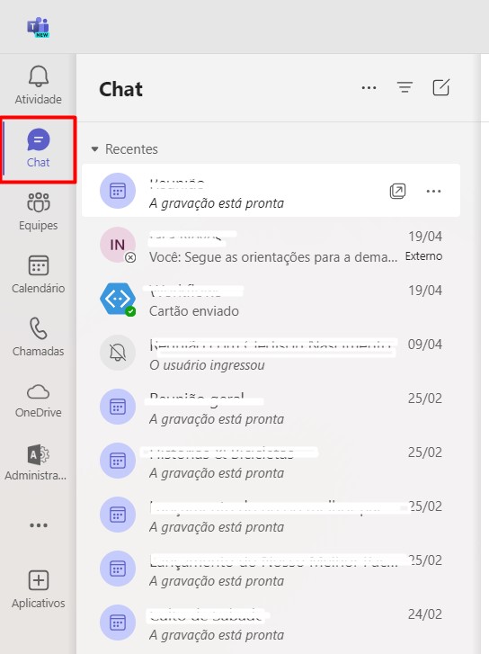 Acessando o Chat do Teams