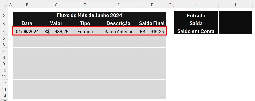 Base de Dados com o Modelo de Livro Caixa no Excel