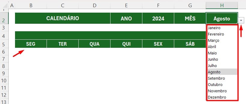 Estrutura Para Calendário Automático no Excel