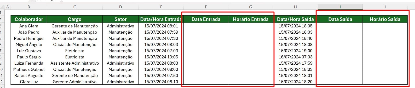 Ajuste da Base de Dados com o Registro Ponto no Excel