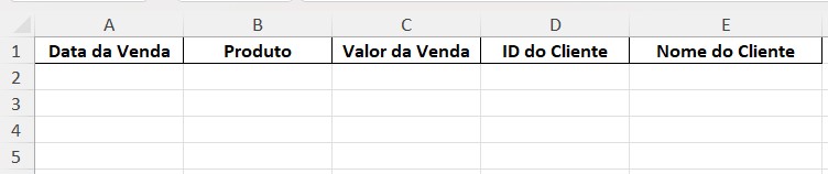 Base de Dados para Registro de Vendas no Excel