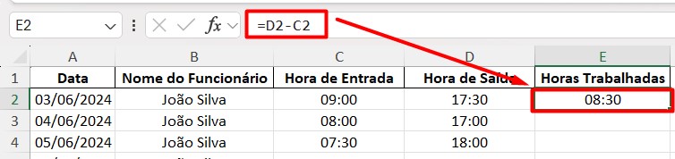 Calculando Horas Trabalhadas por Dia no Excel