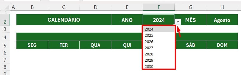 Estrutura Para Calendário Automático no Excel