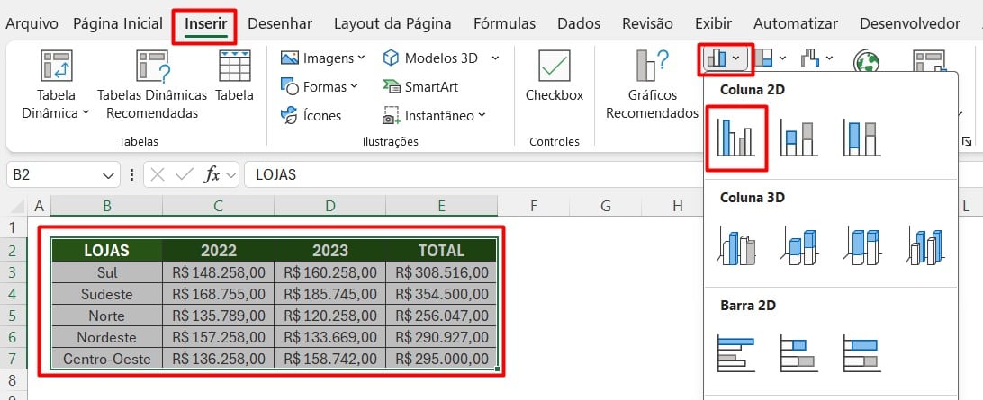 Inserindo Gráfico no Excel