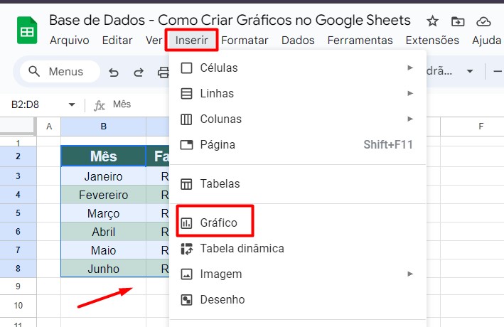 Inserindo Gráfico no Google Sheets