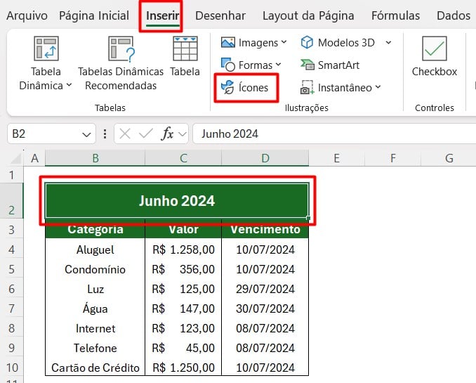 Inserindo Ícones no Excel