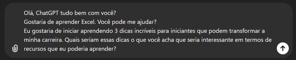 Prompt Enviado ao ChatGPT Para Dicas do Excel