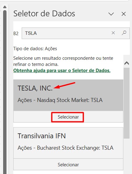 Selecionando a Empresa Para Análise de Ações no Excel