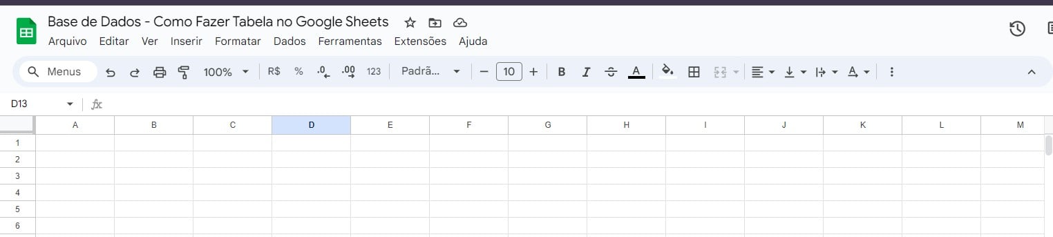 Acessando uma Planilha em Branco no Google Sheets