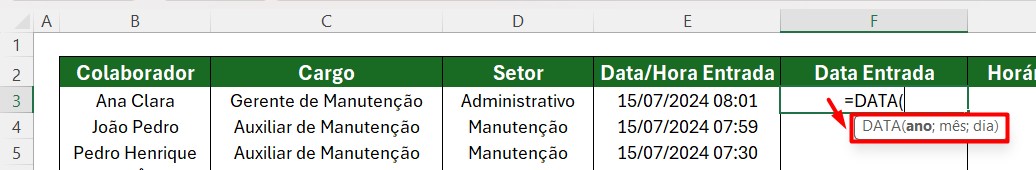 Aplicação da Função DATA no Excel