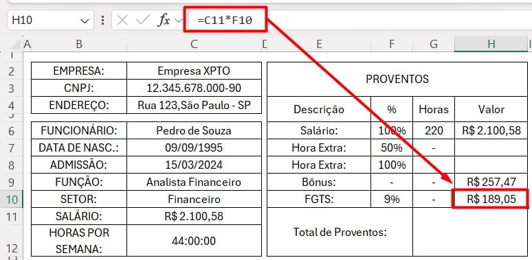 Calculando o FGTS no Excel