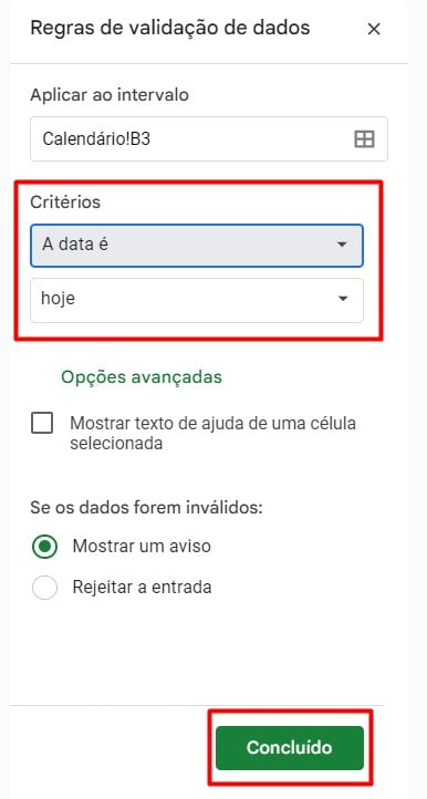 Configurando Regras no Google Sheets