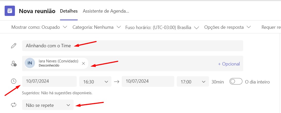 Criando uma Nova Reunião no Teams