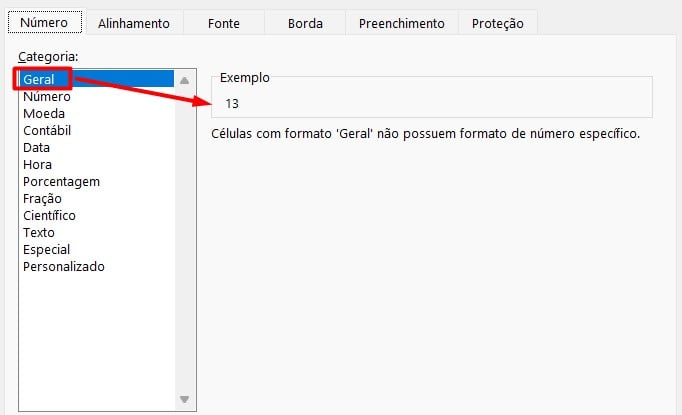 Formato de Geral no Excel