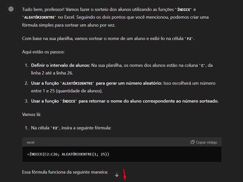 Parecer Enviado Pelo ChatGPT Para Sorteio no Excel