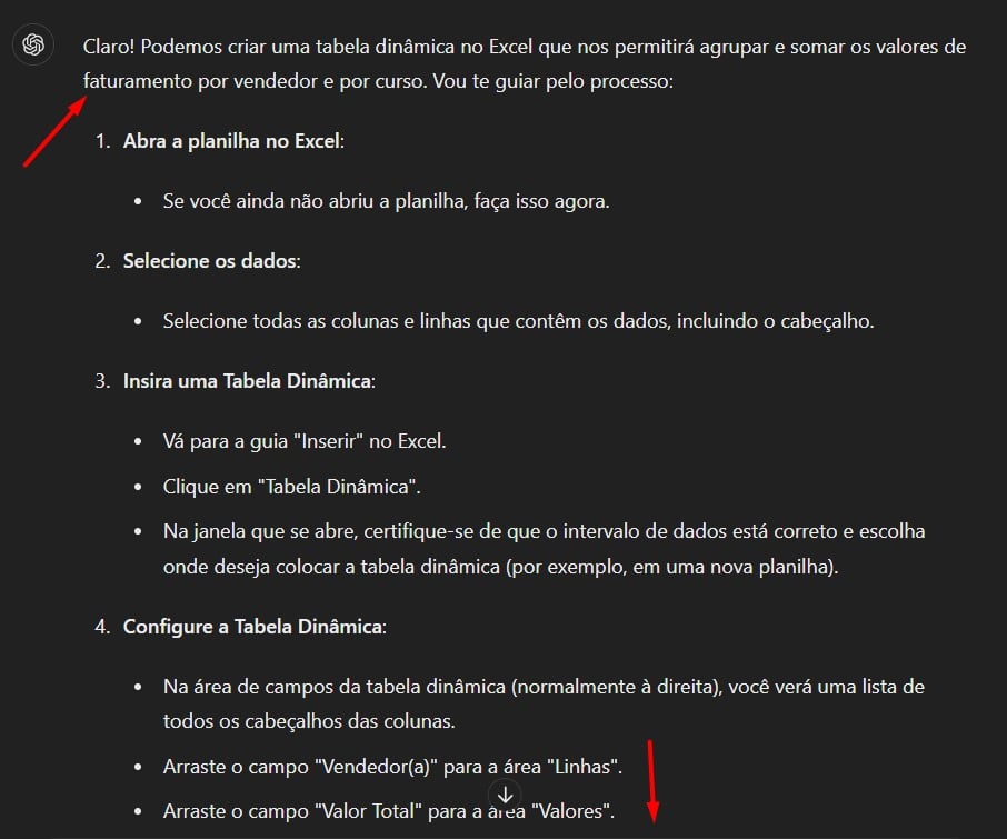 Passo a Passo de Como Criar Uma Tabela Dinâmica no Excel com ChatGPT