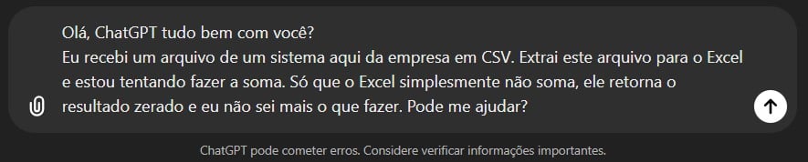 Prompt Enviado ao ChatGPT para Correção de Erro no Excel