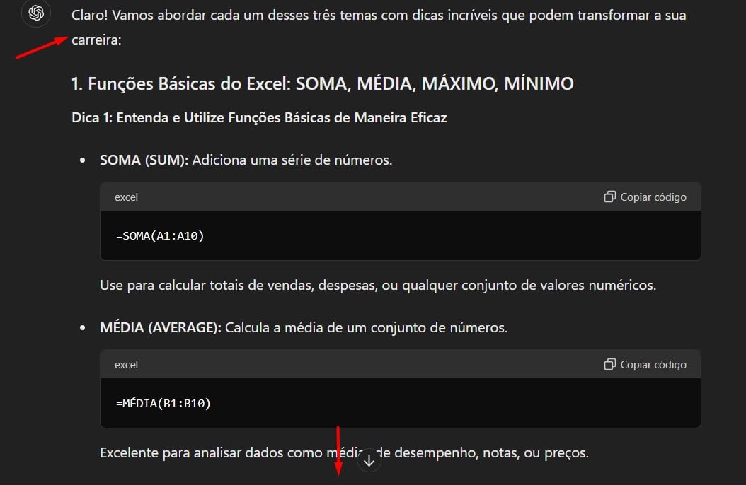 Respostas do ChatGPT Sobre as Dicas no Excel