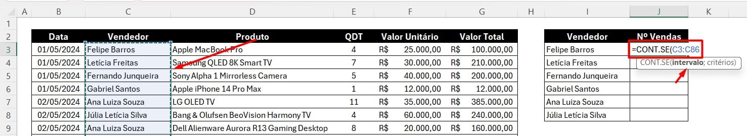 Como Fazer Contagem de Nomes no Excel