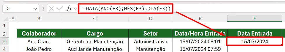 Ajuste da Função DATA no Excel