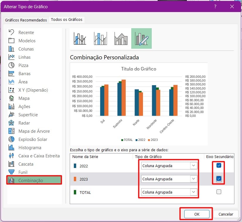 Configurando Gráfico para Comparação no Excel