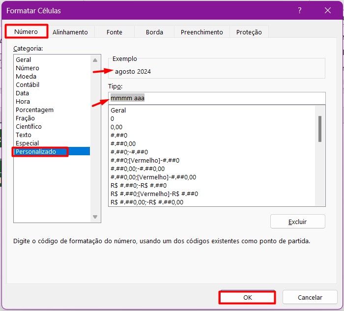 Configurando a Célula de Data no Excel