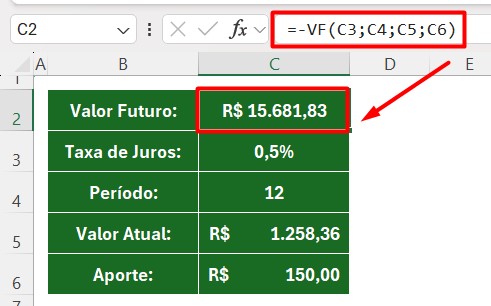 Correção da Função VF no Excel