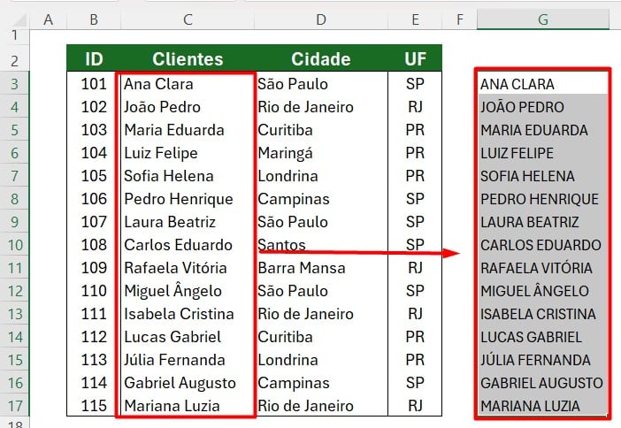 Correção da Lista de Nomes no Excel