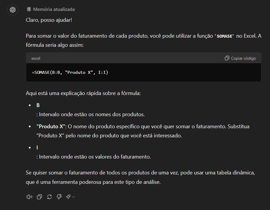 Passo a Passo Apresentado Pelo ChatGPT para Somar Produtos