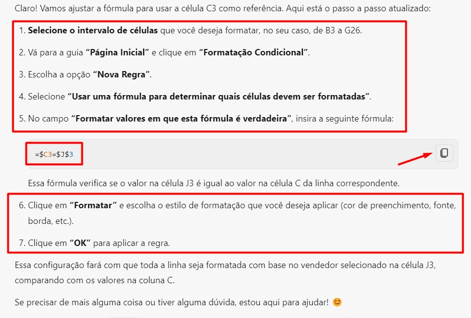 Sugestões de Formatação Condicional no Excel com o Copilot