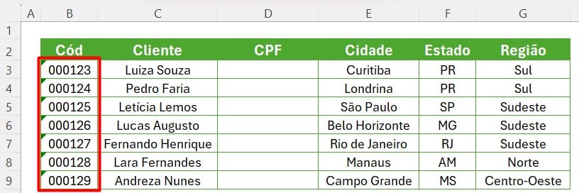 Zero do Lado Esquerdo da Célula Para Códigos no Excel