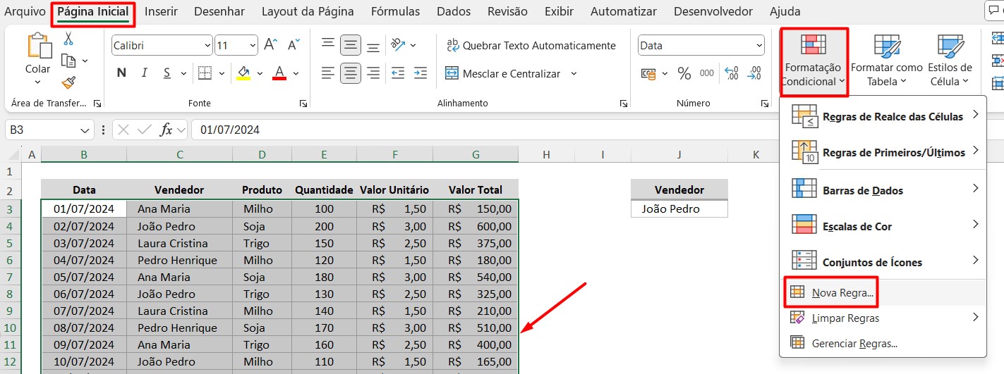 Aplicando a Formatação Condicional no Excel