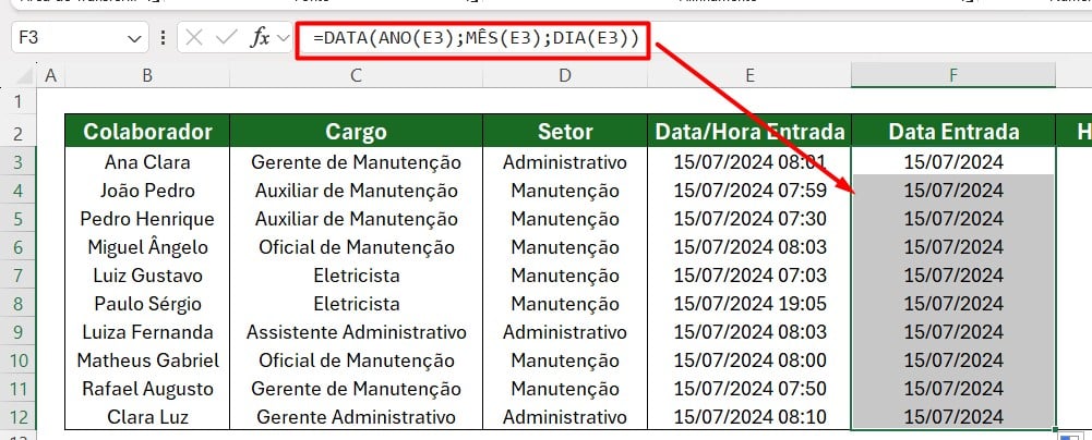 Aplicando a Função DATA nas Demais Células do Excel