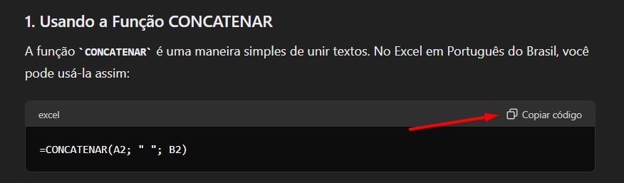 Copiando a Função CONCATENAR do ChatGPT