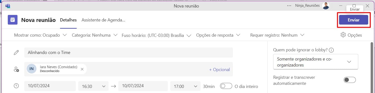 Enviando os Convites de Reunião no Teams